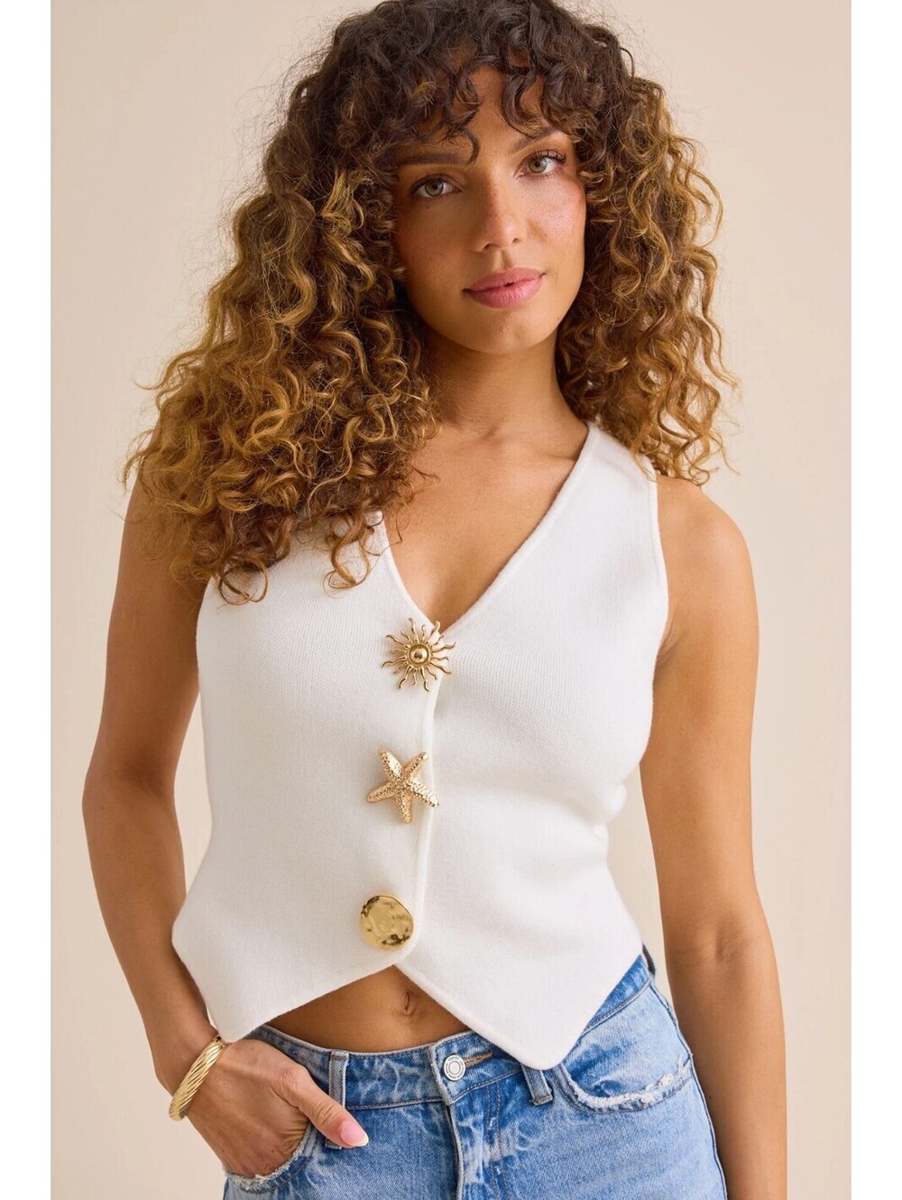 Altar'd State White Nautical Vest Top Size Small NWT